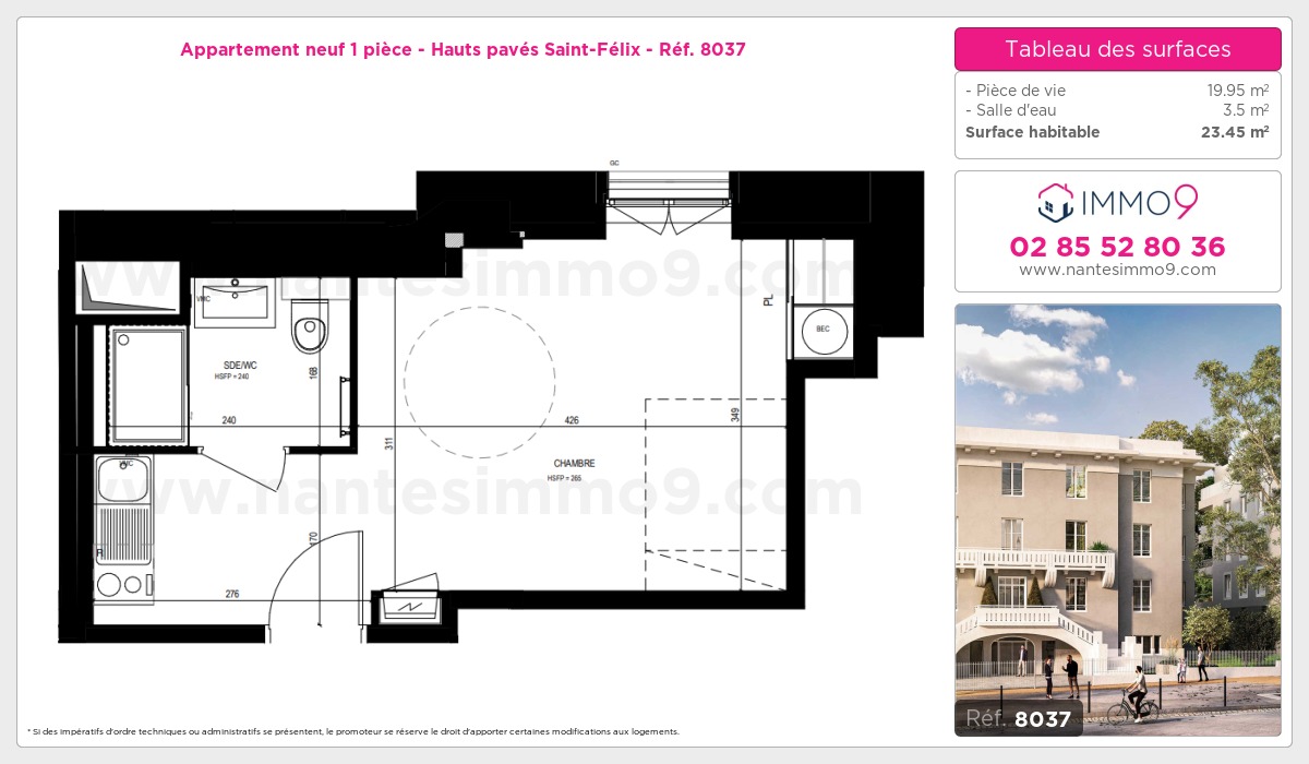 Plan et surfaces, Programme neuf Nantes : Hauts pavés Saint-Félix Référence n° 8037