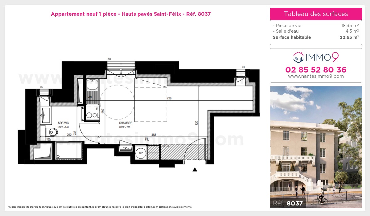 Plan et surfaces, Programme neuf Nantes : Hauts pavés Saint-Félix Référence n° 8037