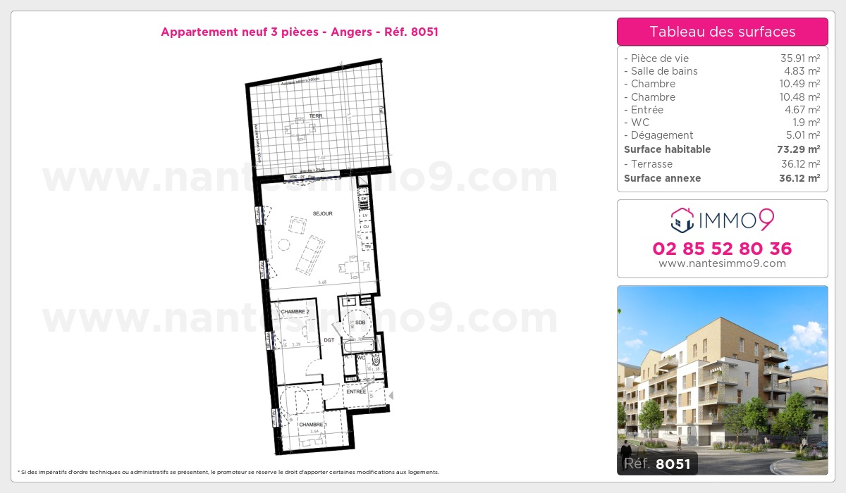 Plan et surfaces, Programme neuf Angers Référence n° 8051