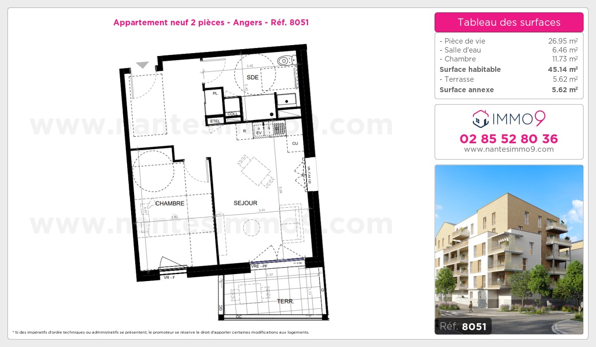 Plan et surfaces, Programme neuf Angers Référence n° 8051