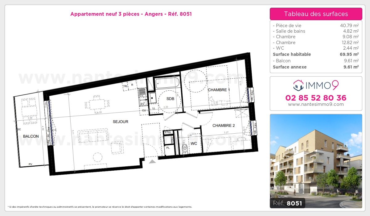 Plan et surfaces, Programme neuf Angers Référence n° 8051