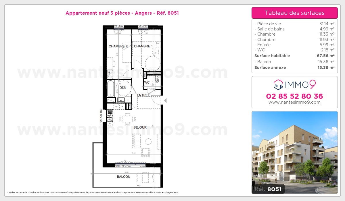 Plan et surfaces, Programme neuf Angers Référence n° 8051