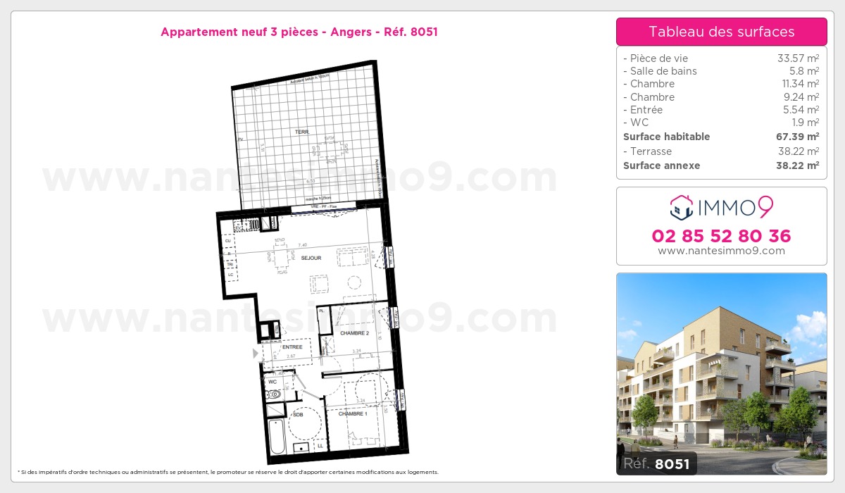 Plan et surfaces, Programme neuf Angers Référence n° 8051