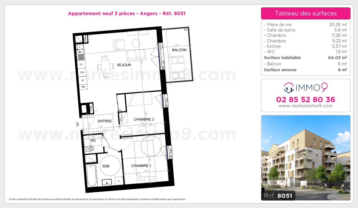 Plan et surfaces, Programme neuf Angers Référence n° 8051