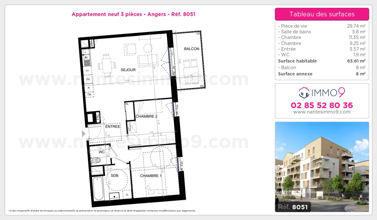 Plan et surfaces, Programme neuf Angers Référence n° 8051