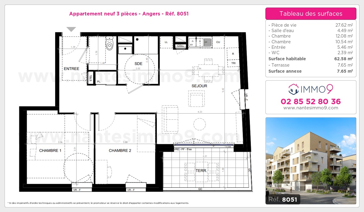 Plan et surfaces, Programme neuf Angers Référence n° 8051