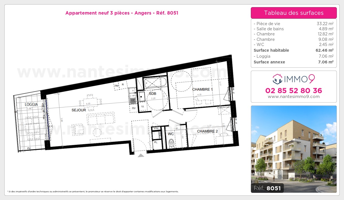 Plan et surfaces, Programme neuf Angers Référence n° 8051