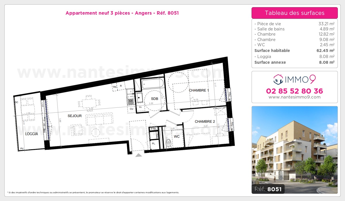 Plan et surfaces, Programme neuf Angers Référence n° 8051