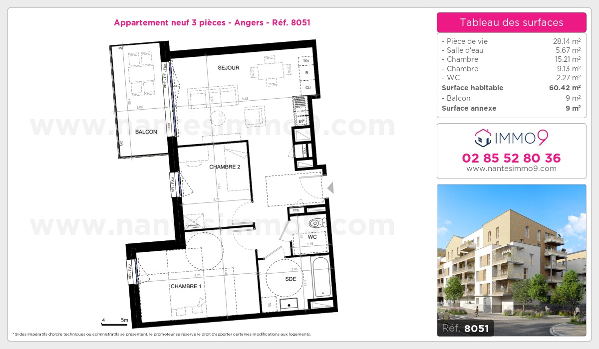 Plan et surfaces, Programme neuf Angers Référence n° 8051