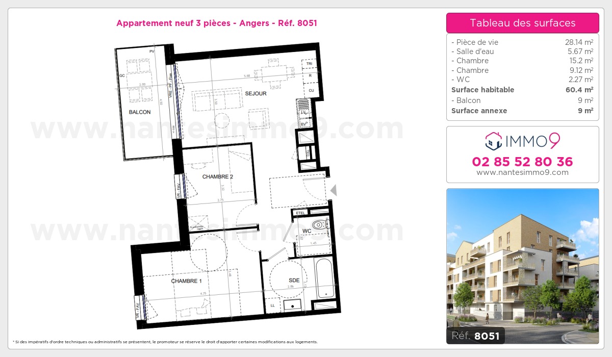 Plan et surfaces, Programme neuf Angers Référence n° 8051