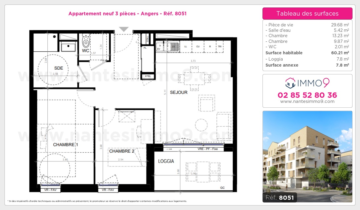Plan et surfaces, Programme neuf Angers Référence n° 8051