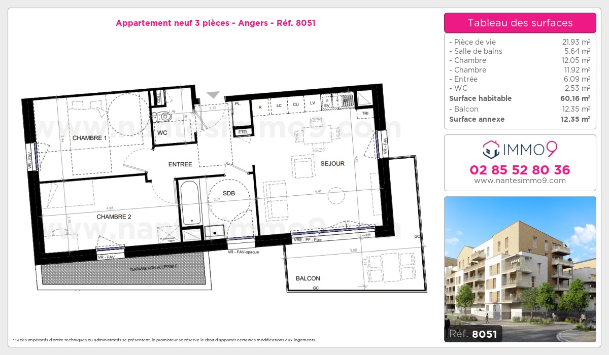Plan et surfaces, Programme neuf Angers Référence n° 8051