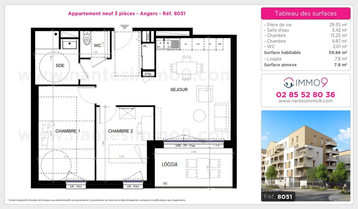 Plan et surfaces, Programme neuf Angers Référence n° 8051