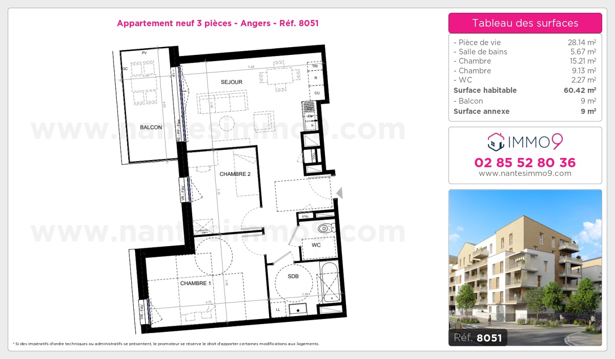 Plan et surfaces, Programme neuf Angers Référence n° 8051