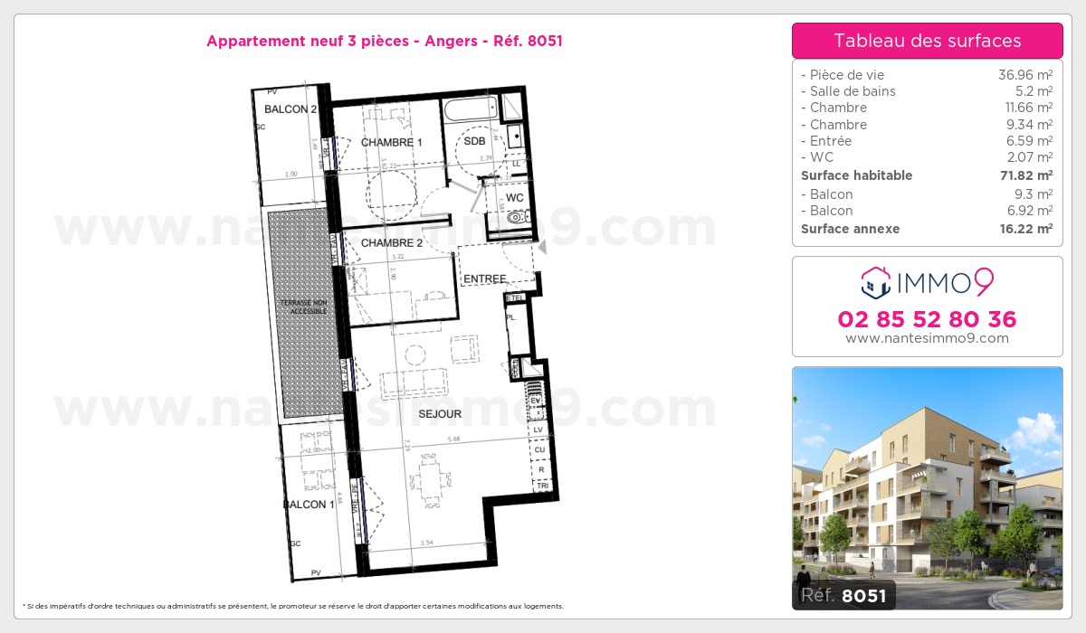 Plan et surfaces, Programme neuf Angers Référence n° 8051
