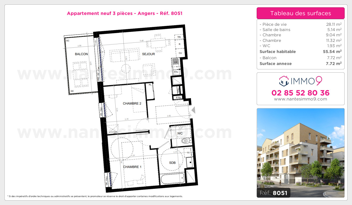 Plan et surfaces, Programme neuf Angers Référence n° 8051