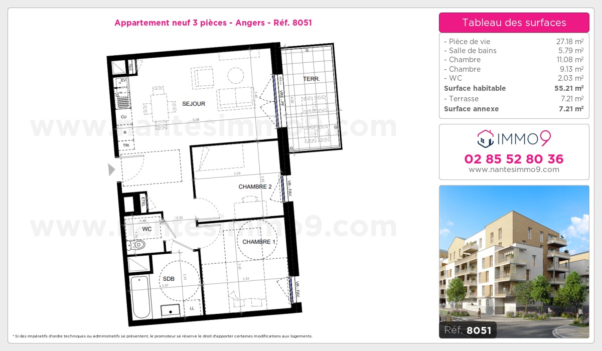 Plan et surfaces, Programme neuf Angers Référence n° 8051