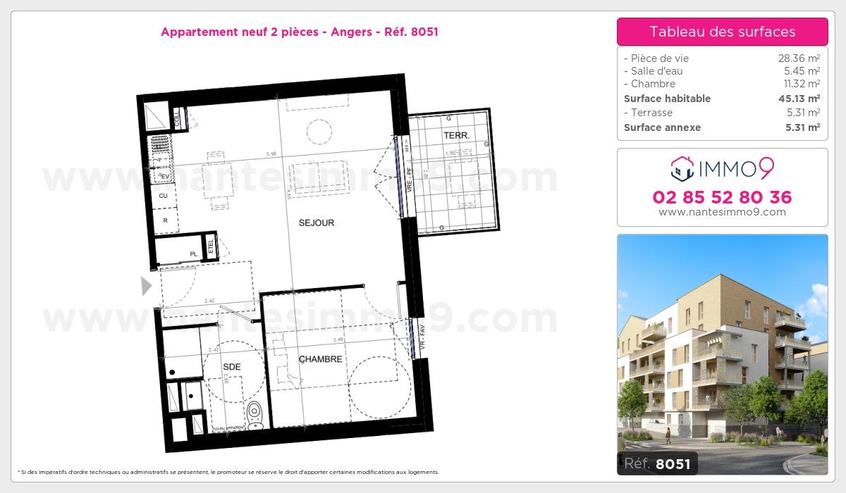 Plan et surfaces, Programme neuf Angers Référence n° 8051