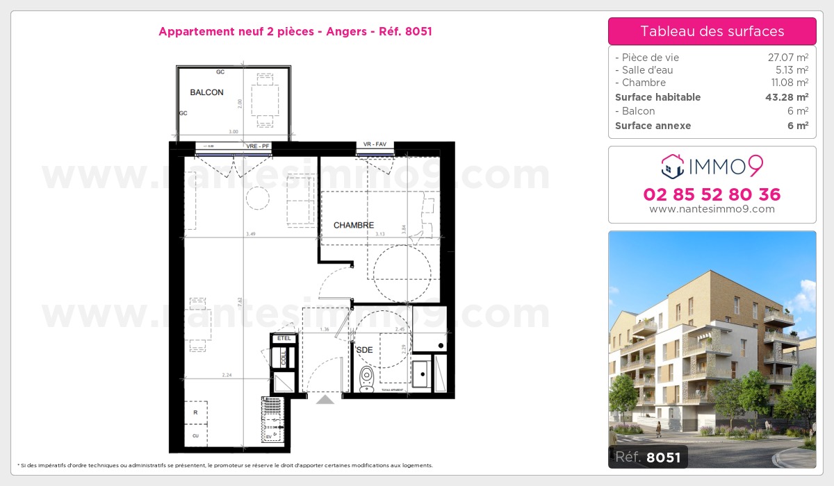 Plan et surfaces, Programme neuf Angers Référence n° 8051