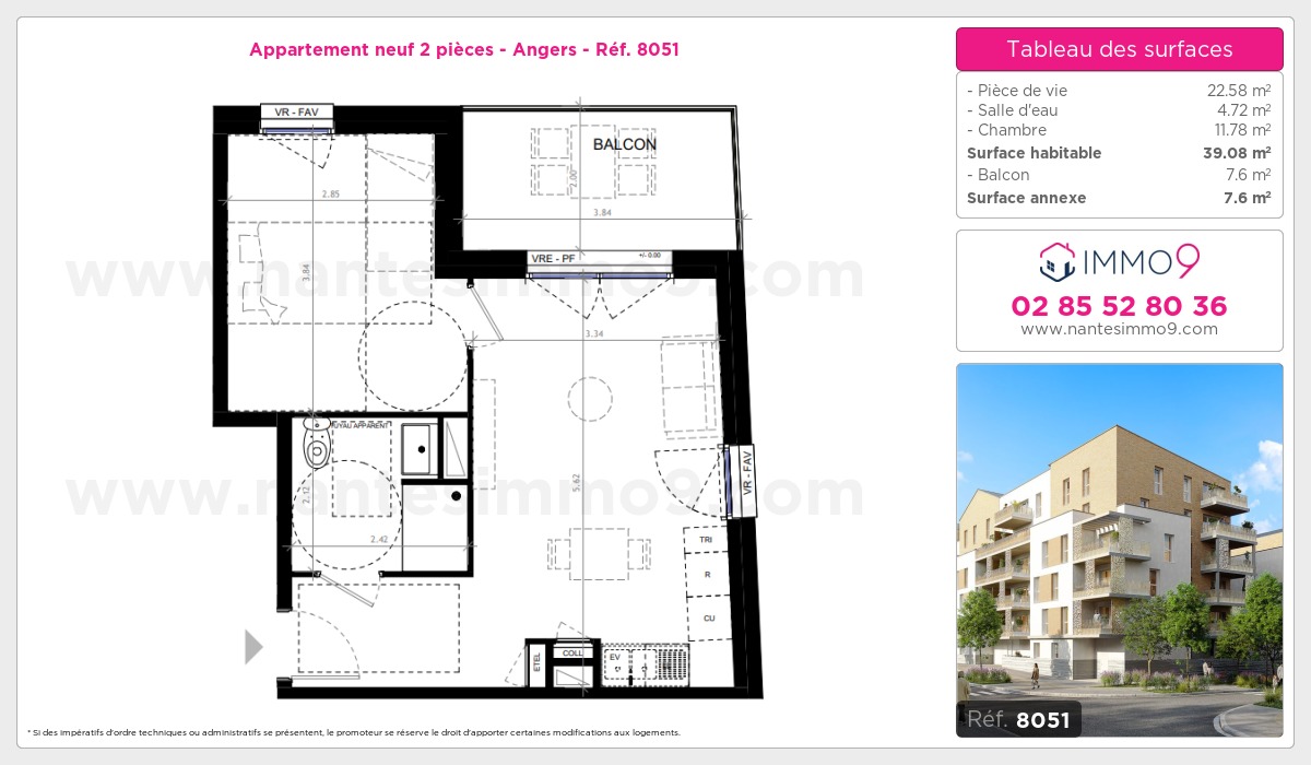 Plan et surfaces, Programme neuf Angers Référence n° 8051