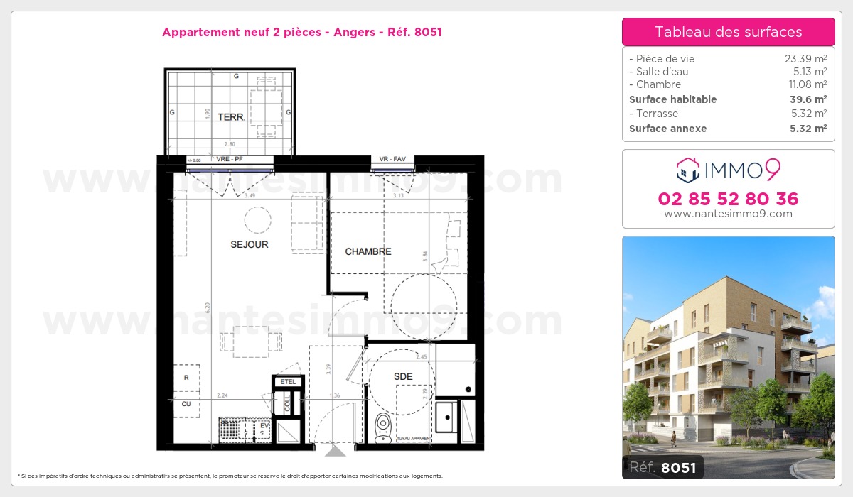 Plan et surfaces, Programme neuf Angers Référence n° 8051