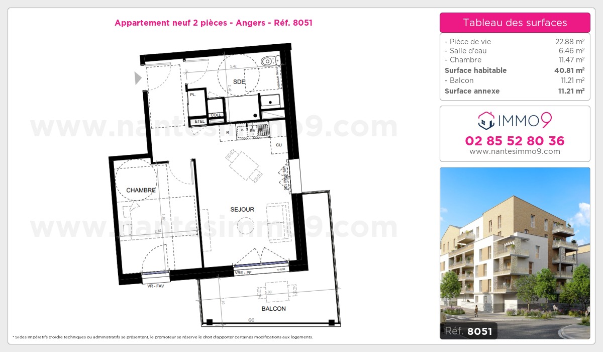 Plan et surfaces, Programme neuf Angers Référence n° 8051