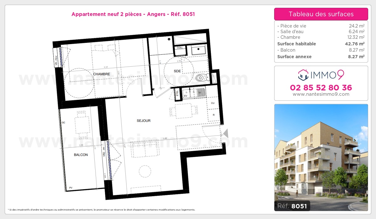 Plan et surfaces, Programme neuf Angers Référence n° 8051
