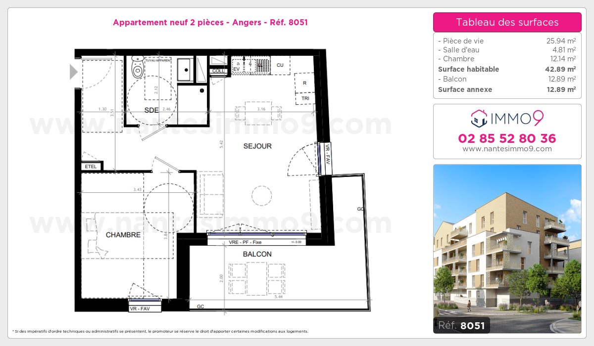 Plan et surfaces, Programme neuf Angers Référence n° 8051
