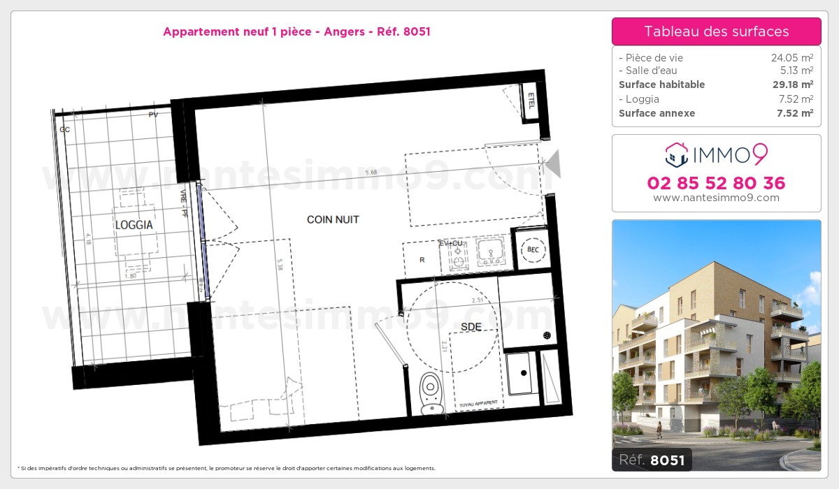 Plan et surfaces, Programme neuf Angers Référence n° 8051