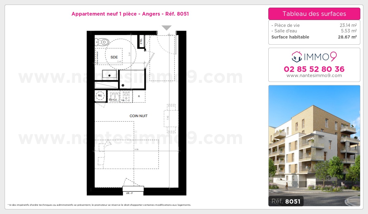 Plan et surfaces, Programme neuf Angers Référence n° 8051