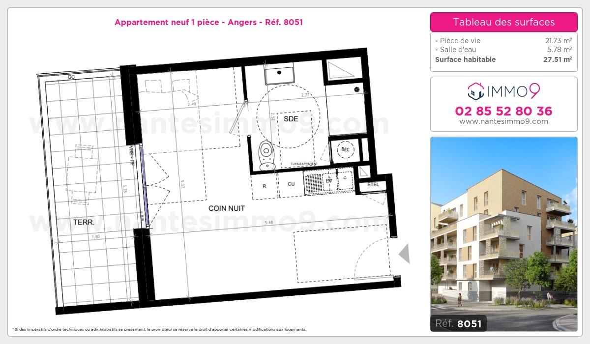Plan et surfaces, Programme neuf Angers Référence n° 8051
