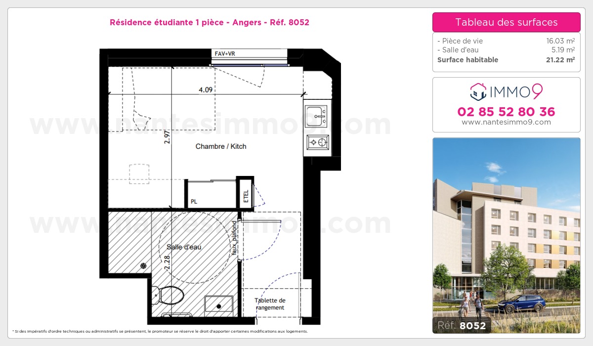 Plan et surfaces, Programme neuf Angers Référence n° 8052