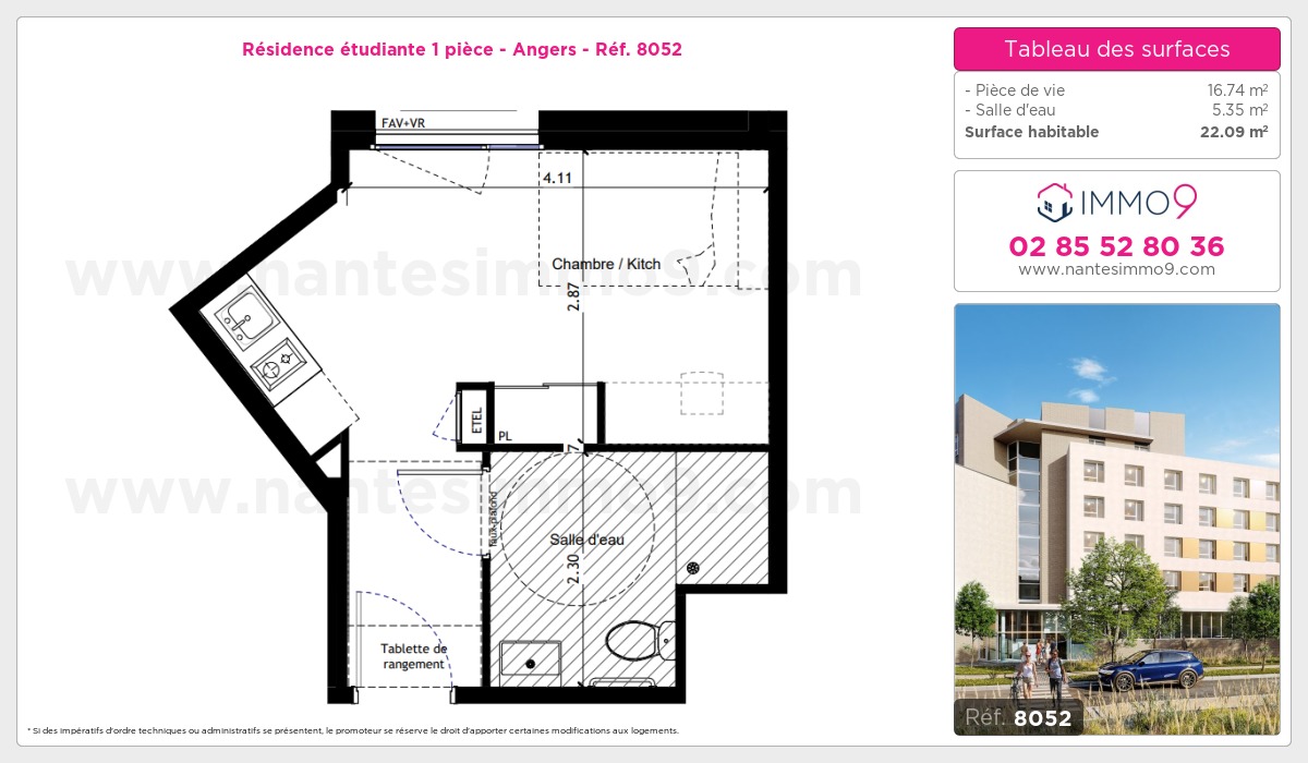 Plan et surfaces, Programme neuf Angers Référence n° 8052