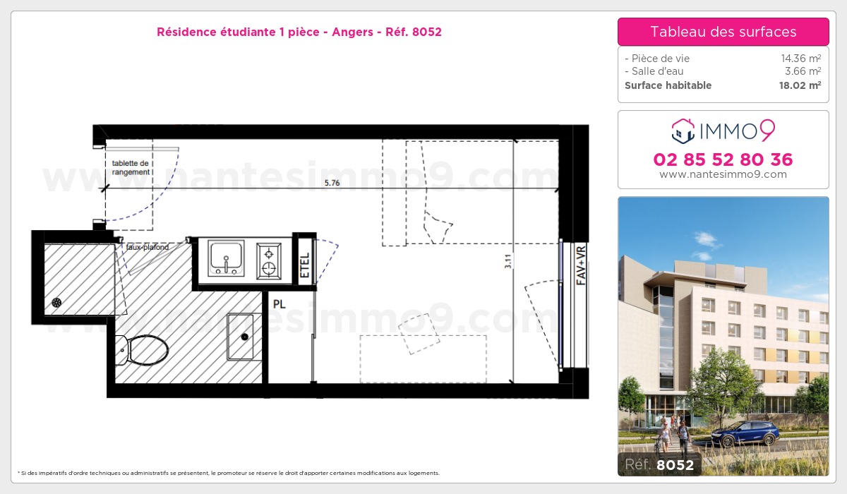 Plan et surfaces, Programme neuf Angers Référence n° 8052