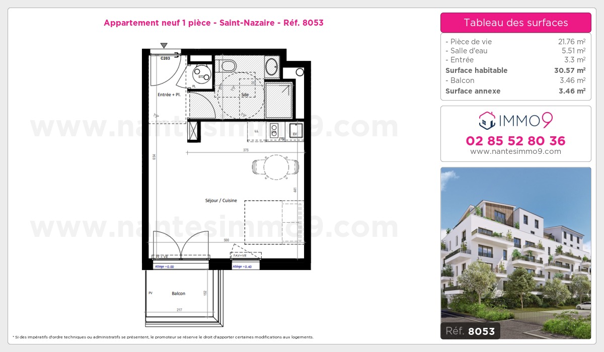 Plan et surfaces, Programme neuf Saint-Nazaire Référence n° 8053