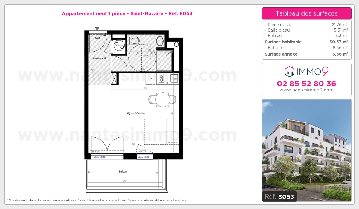 Plan et surfaces, Programme neuf Saint-Nazaire Référence n° 8053