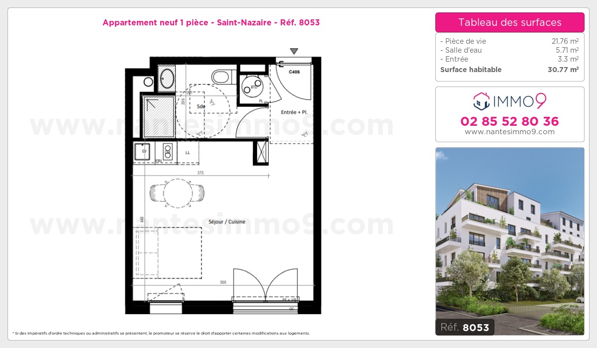 Plan et surfaces, Programme neuf Saint-Nazaire Référence n° 8053
