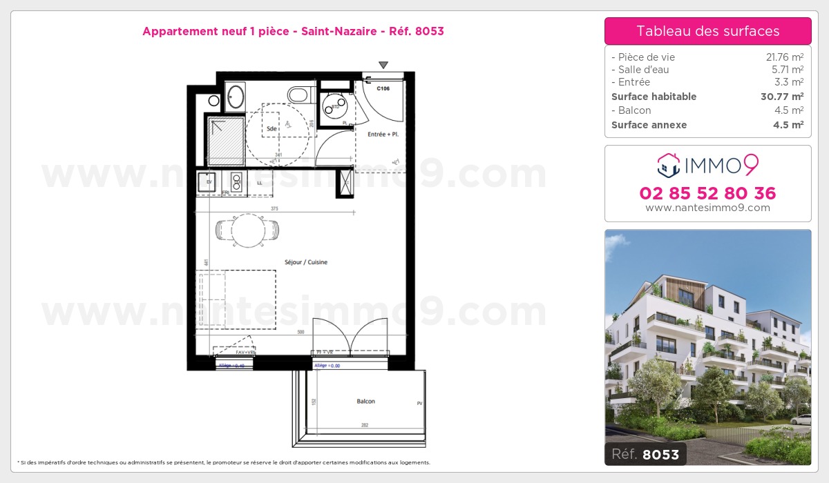 Plan et surfaces, Programme neuf Saint-Nazaire Référence n° 8053