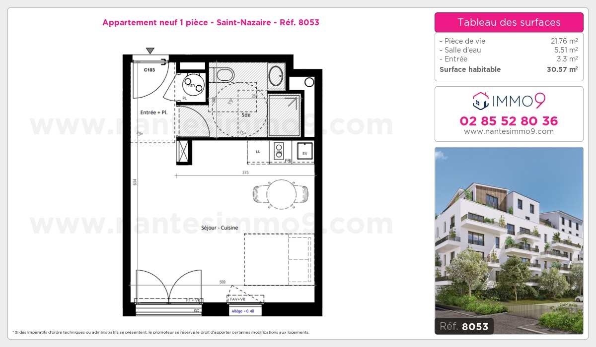 Plan et surfaces, Programme neuf Saint-Nazaire Référence n° 8053