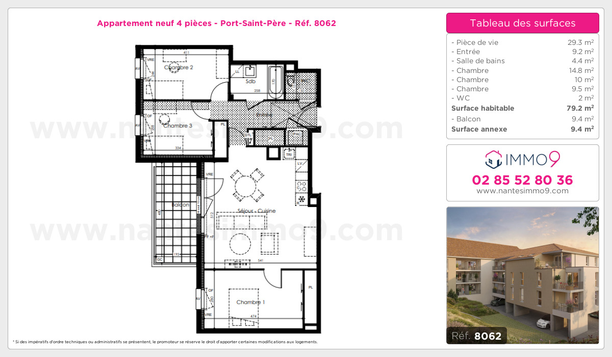 Plan et surfaces, Programme neuf Port-Saint-Père Référence n° 8062