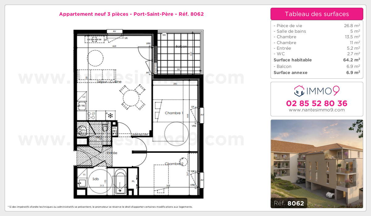 Plan et surfaces, Programme neuf Port-Saint-Père Référence n° 8062