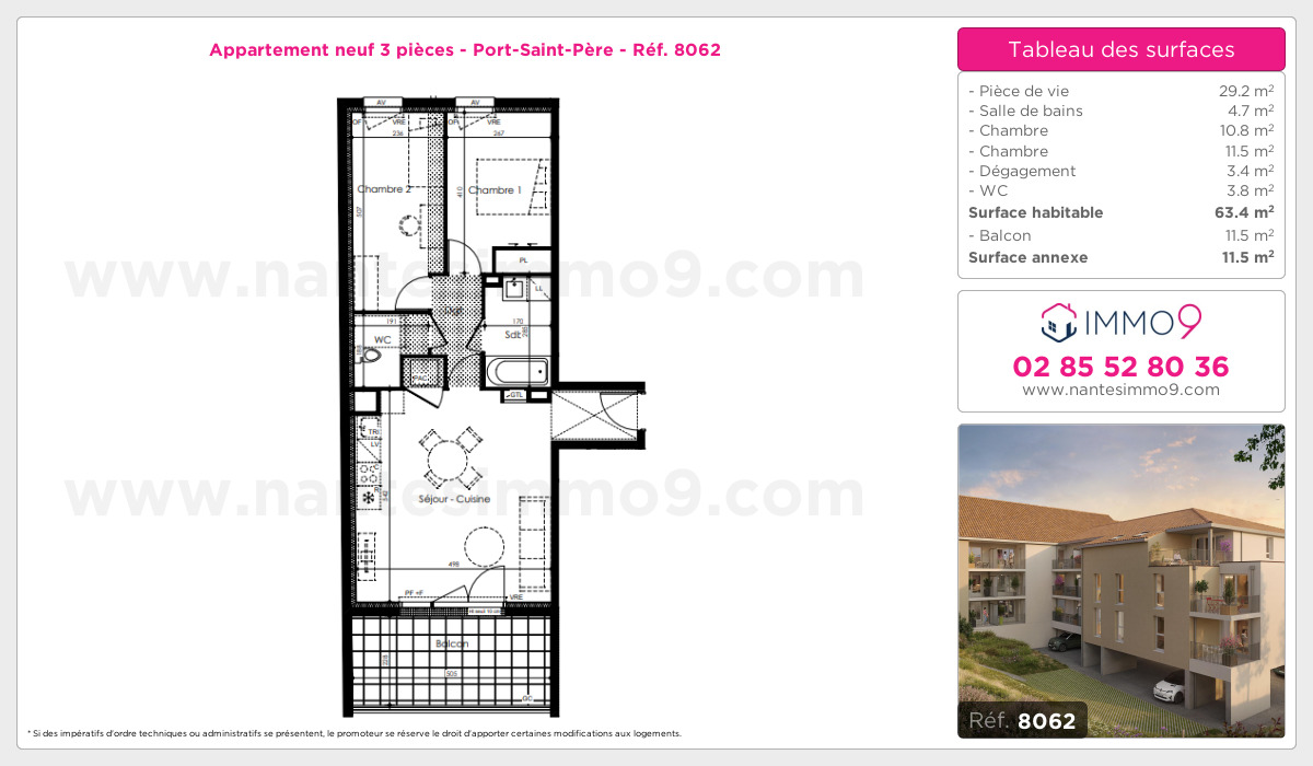 Plan et surfaces, Programme neuf Port-Saint-Père Référence n° 8062