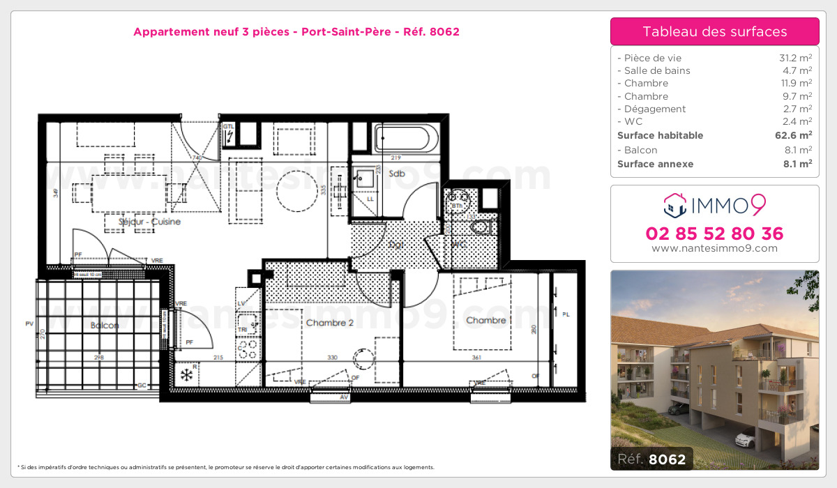 Plan et surfaces, Programme neuf Port-Saint-Père Référence n° 8062
