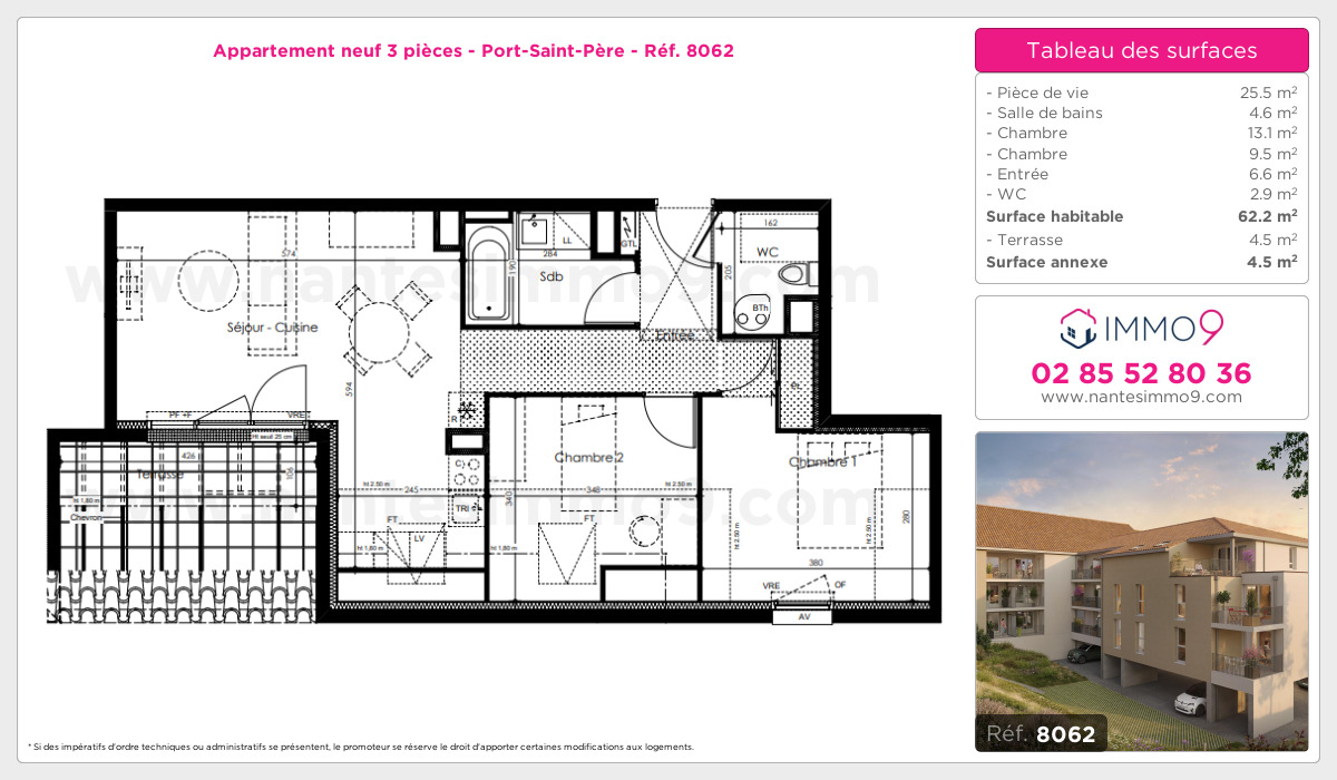 Plan et surfaces, Programme neuf Port-Saint-Père Référence n° 8062