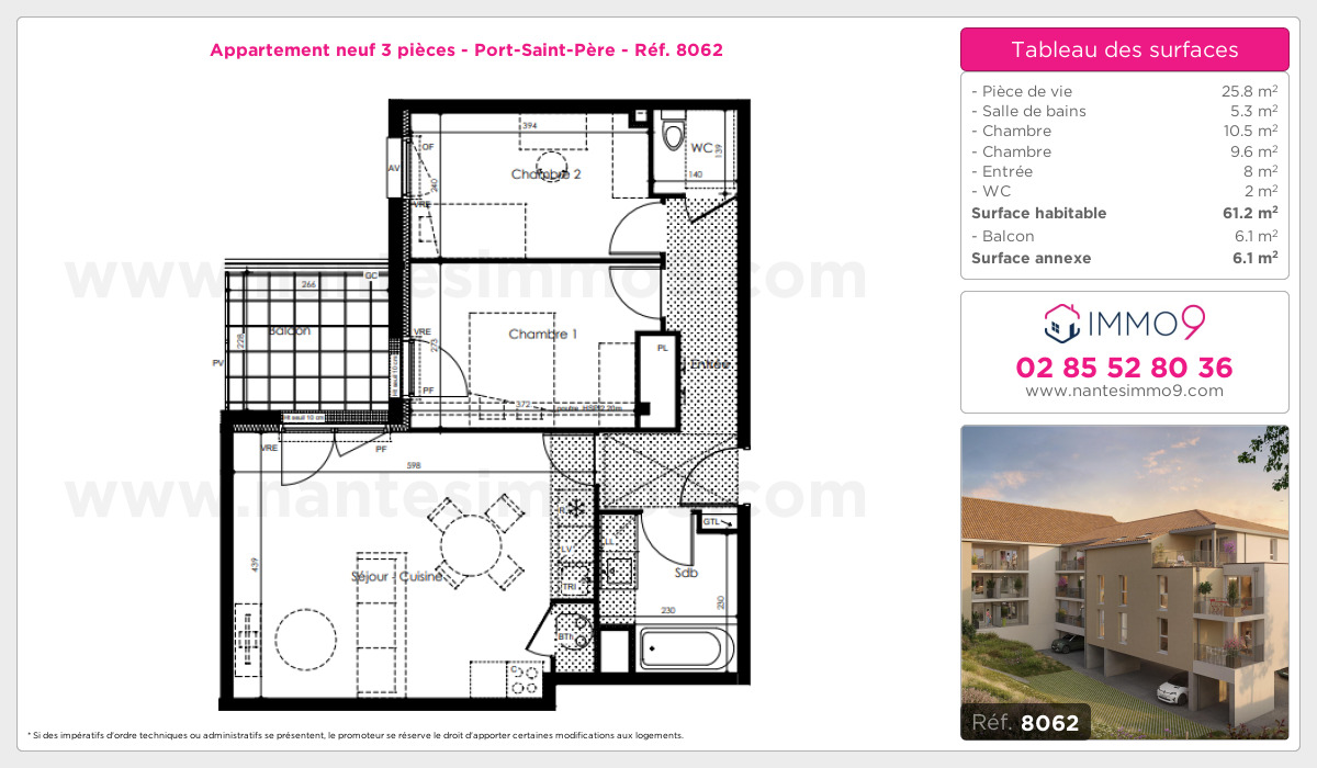 Plan et surfaces, Programme neuf Port-Saint-Père Référence n° 8062