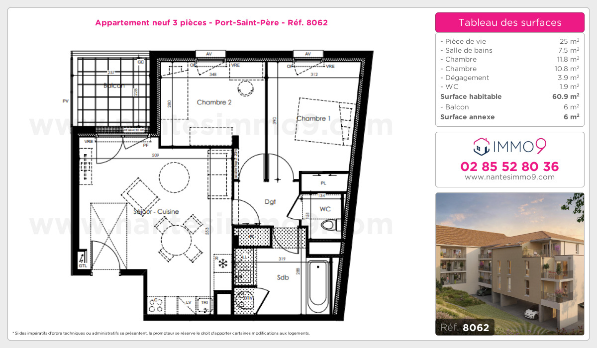Plan et surfaces, Programme neuf Port-Saint-Père Référence n° 8062
