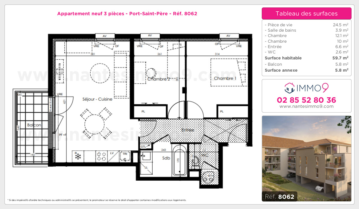 Plan et surfaces, Programme neuf Port-Saint-Père Référence n° 8062