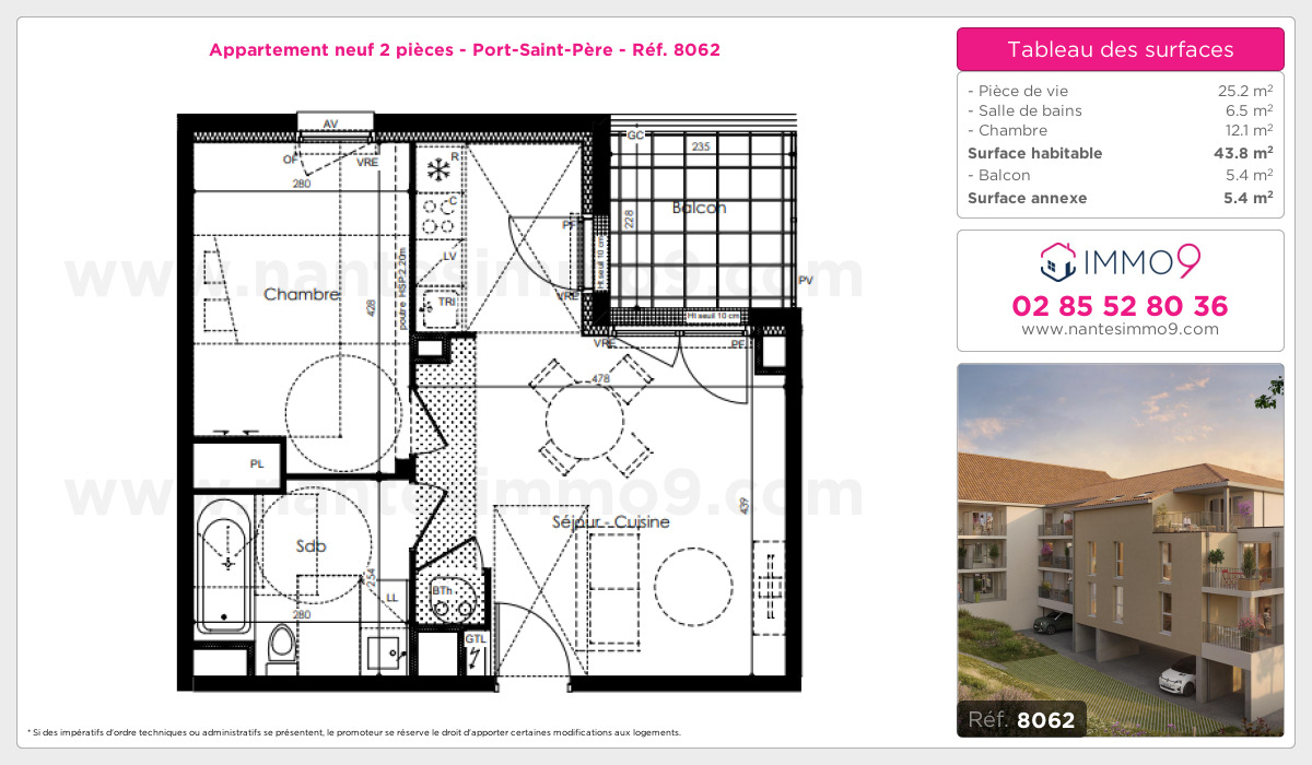 Plan et surfaces, Programme neuf Port-Saint-Père Référence n° 8062