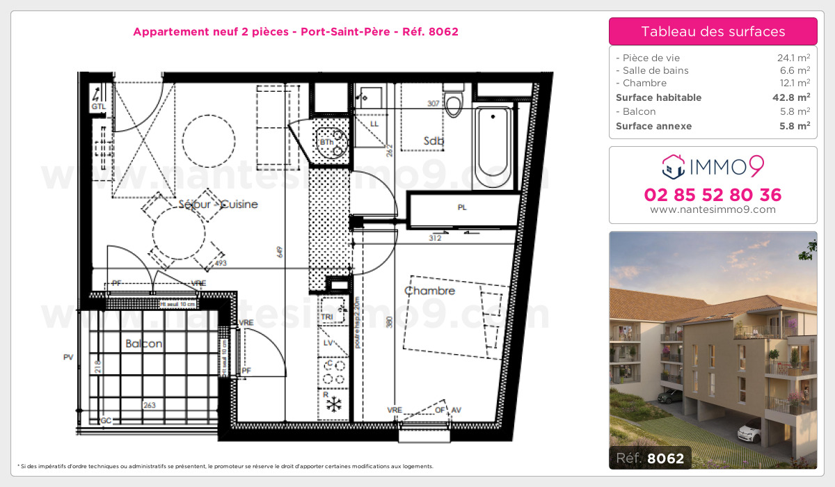 Plan et surfaces, Programme neuf Port-Saint-Père Référence n° 8062