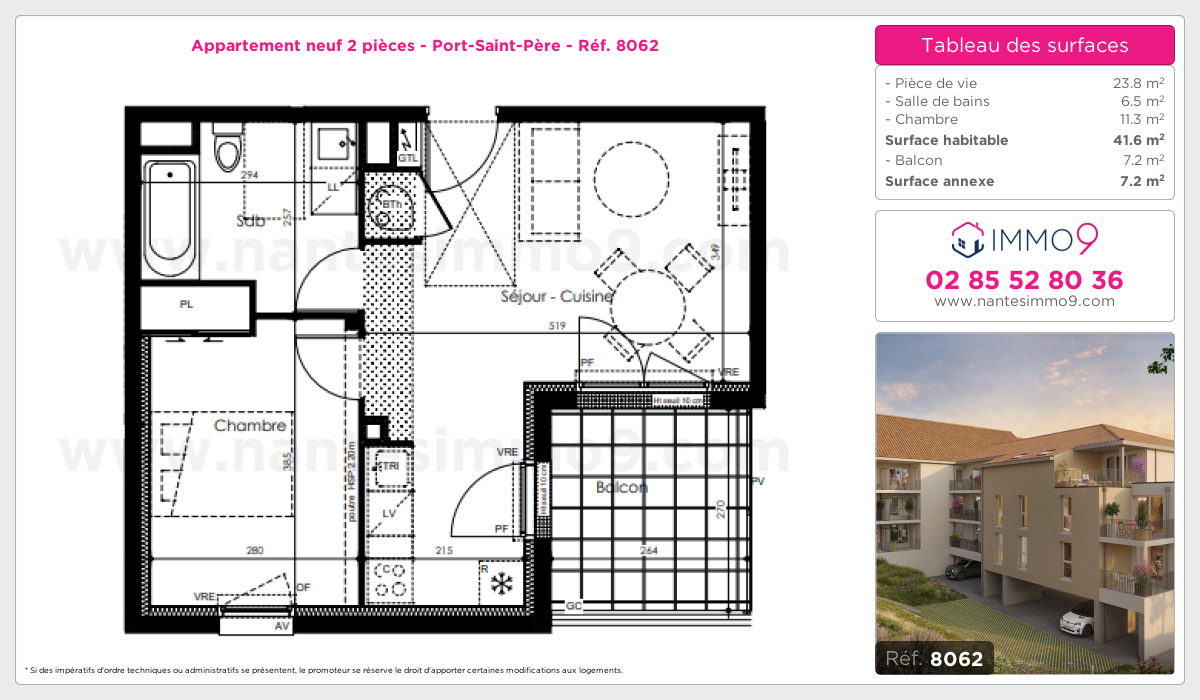 Plan et surfaces, Programme neuf Port-Saint-Père Référence n° 8062